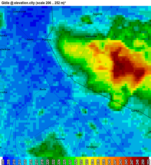 Gidle elevation map