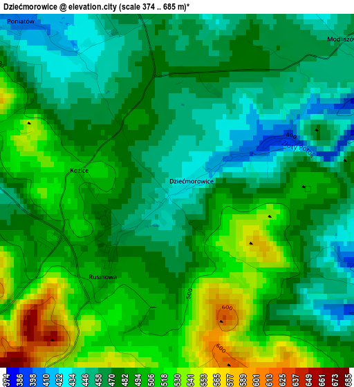 Dziećmorowice elevation map