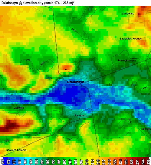 Działoszyn elevation map