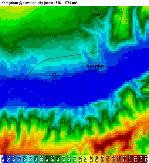 Karaçoban elevation map