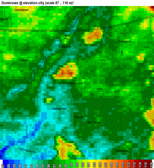 Dominowo elevation map