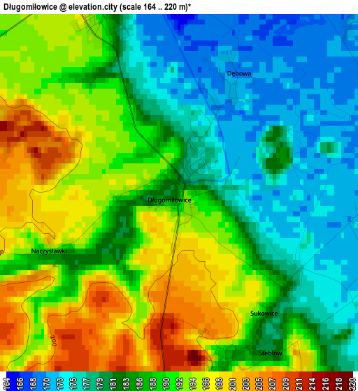 Długomiłowice elevation map