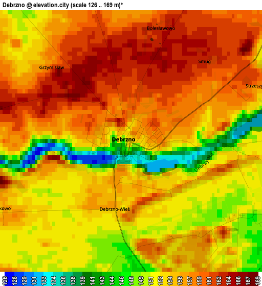 Debrzno elevation map