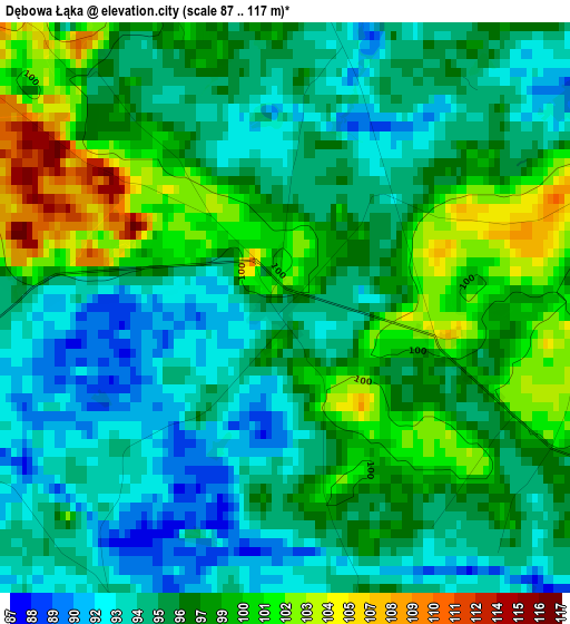 Dębowa Łąka elevation map