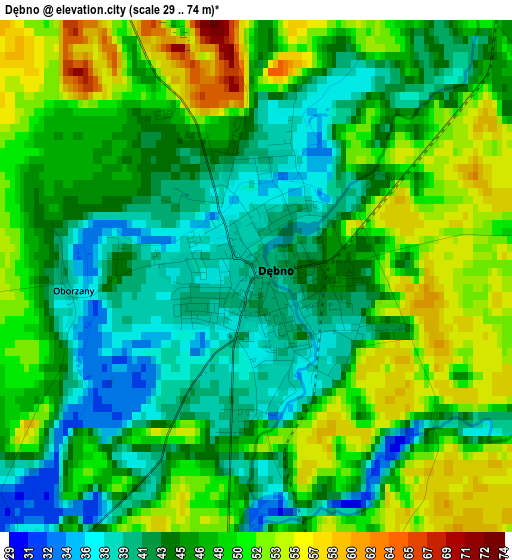 Dębno elevation map