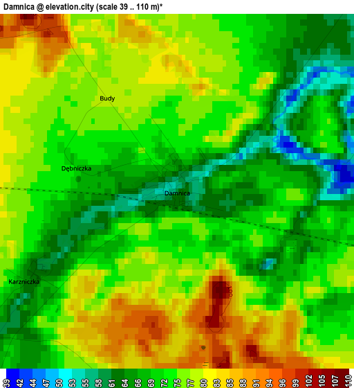 Damnica elevation map