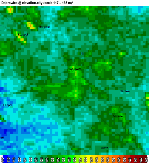 Dąbrowice elevation map