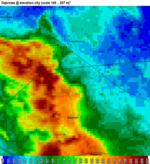 Dąbrowa elevation map