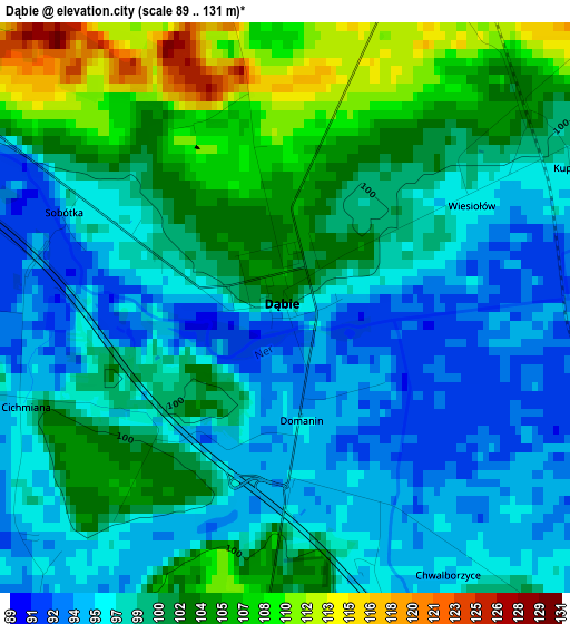 Dąbie elevation map