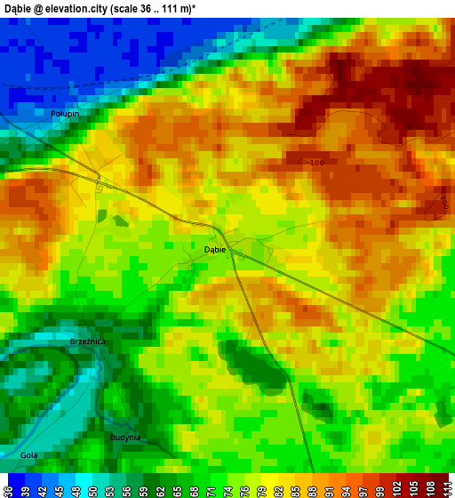 Dąbie elevation map