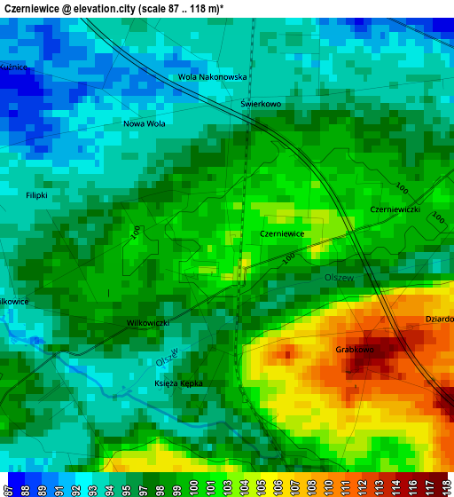 Czerniewice elevation map