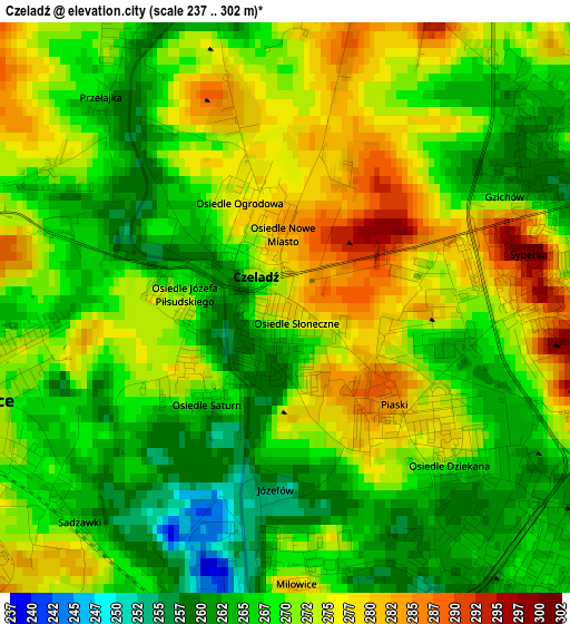 Czeladź elevation map