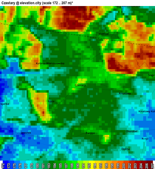 Czastary elevation map