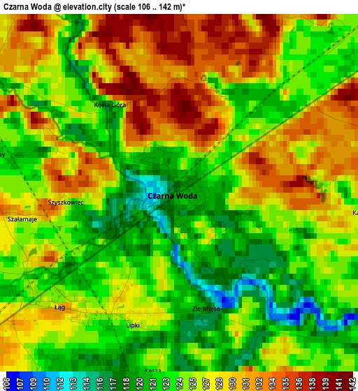 Czarna Woda elevation map