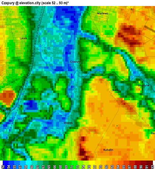 Czapury elevation map