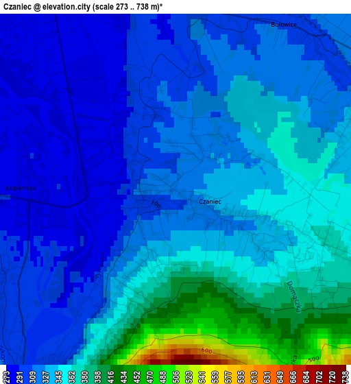 Czaniec elevation map