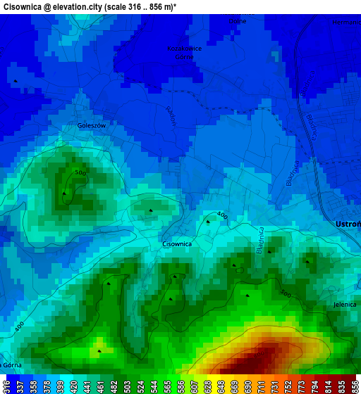 Cisownica elevation map