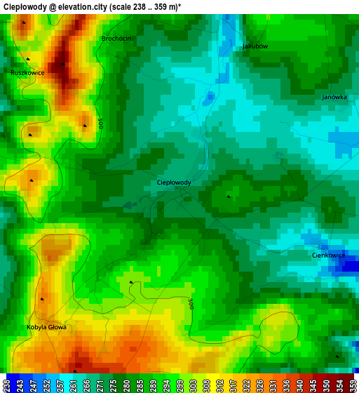 Ciepłowody elevation map