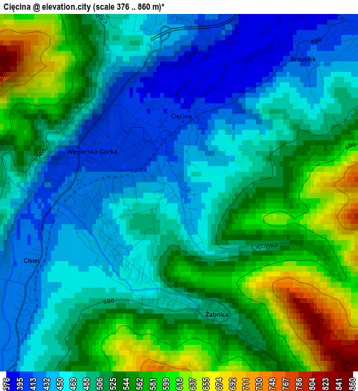 Cięcina elevation map