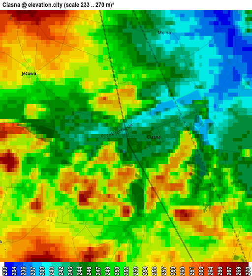 Ciasna elevation map