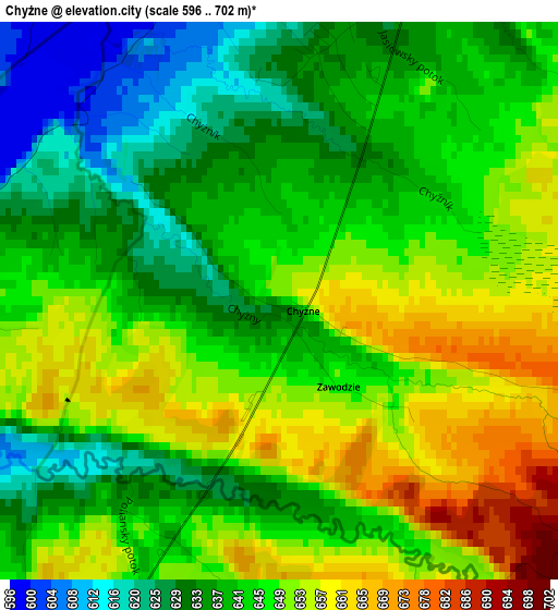 Chyżne elevation map