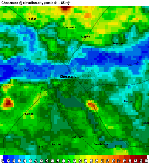 Choszczno elevation map