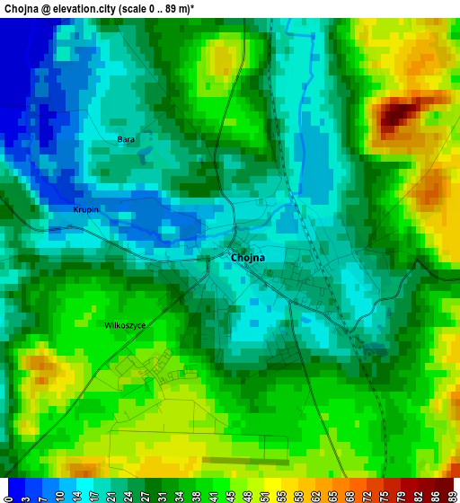 Chojna elevation map