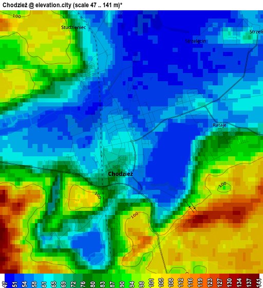 Chodzież elevation map