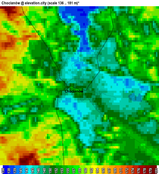 Chocianów elevation map