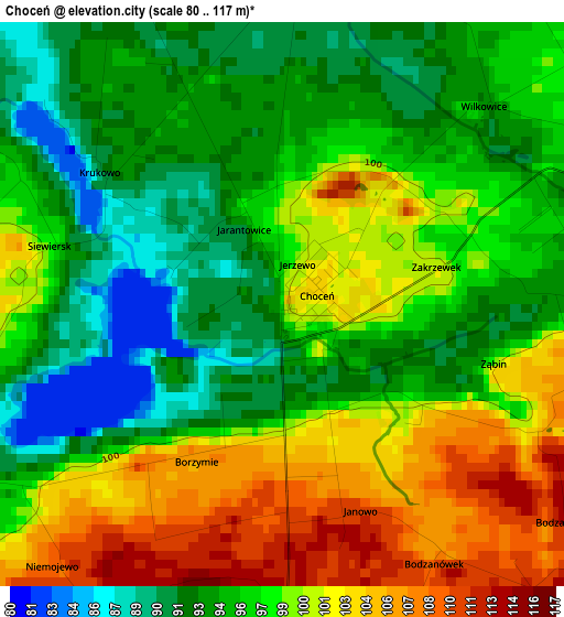 Choceń elevation map