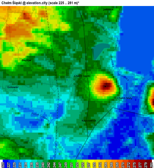 Chełm Śląski elevation map