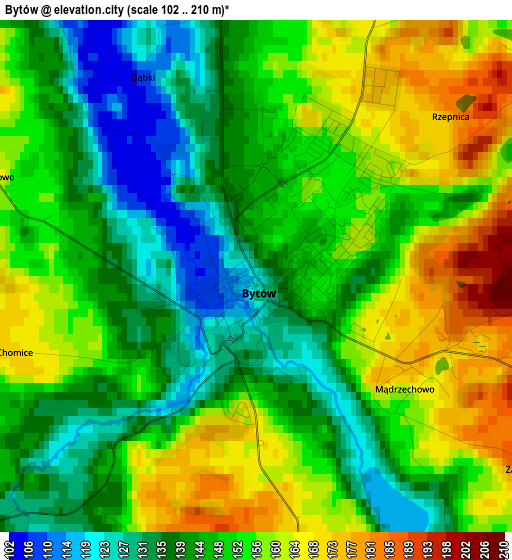 Bytów elevation map