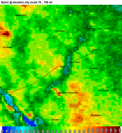 Bytoń elevation map