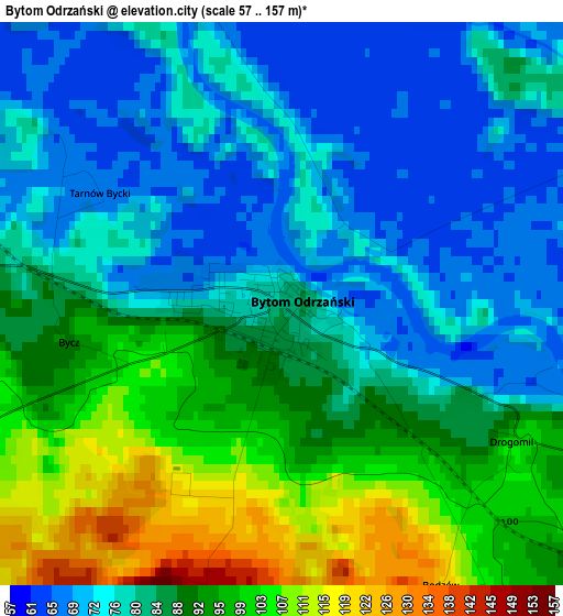 Bytom Odrzański elevation map