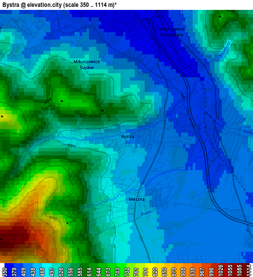 Bystra elevation map