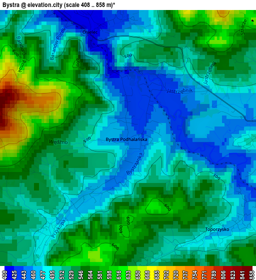 Bystra elevation map