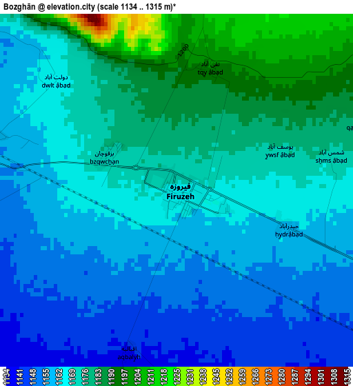 Bozghān elevation map