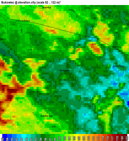 Bukowiec elevation map