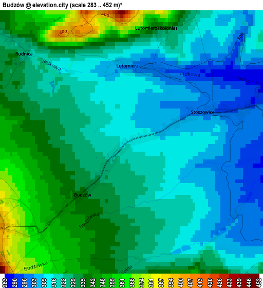 Budzów elevation map