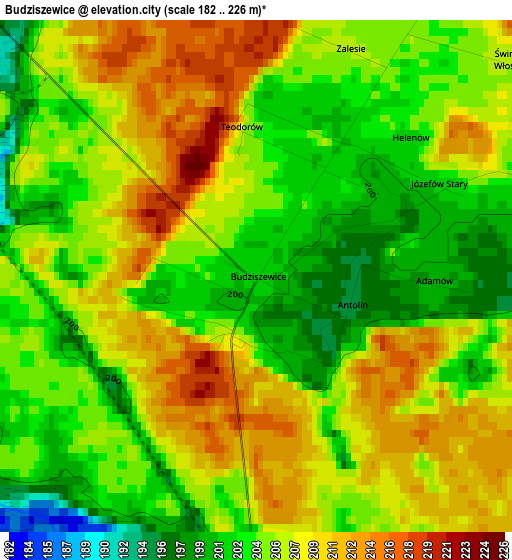 Budziszewice elevation map