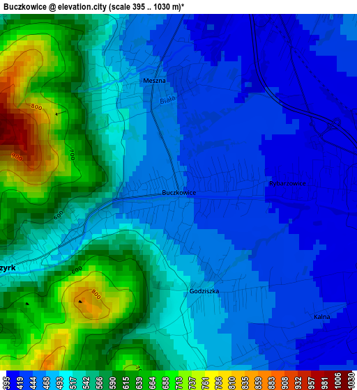 Buczkowice elevation map