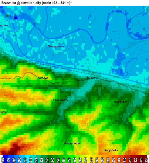 Brzeźnica elevation map