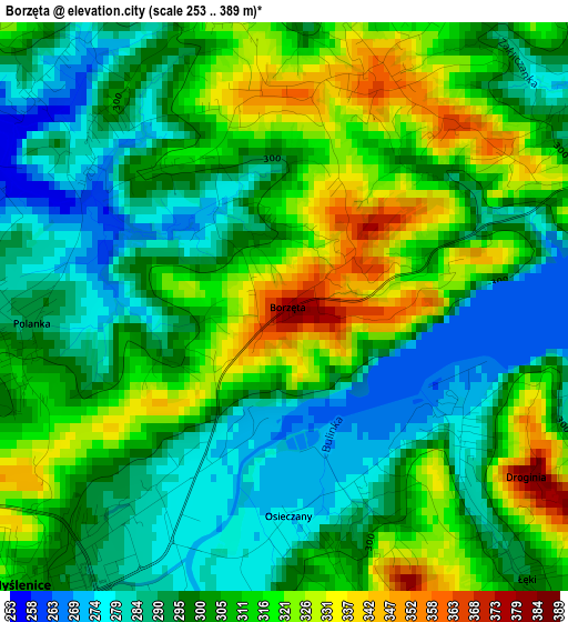 Borzęta elevation map