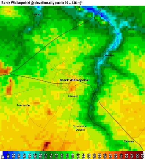 Borek Wielkopolski elevation map