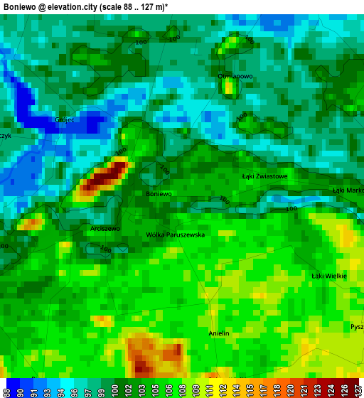 Boniewo elevation map