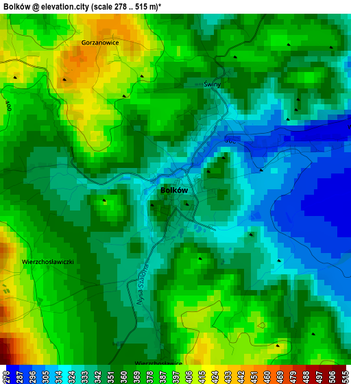 Bolków elevation map