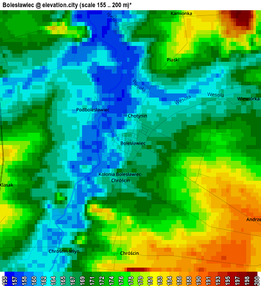 Bolesławiec elevation map