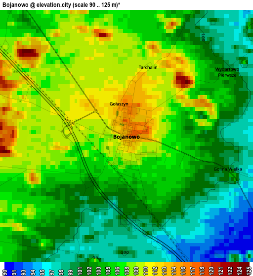 Bojanowo elevation map