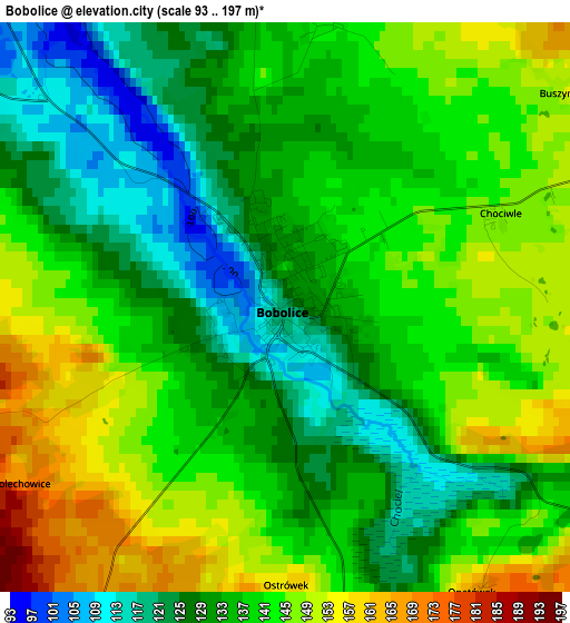 Bobolice elevation map