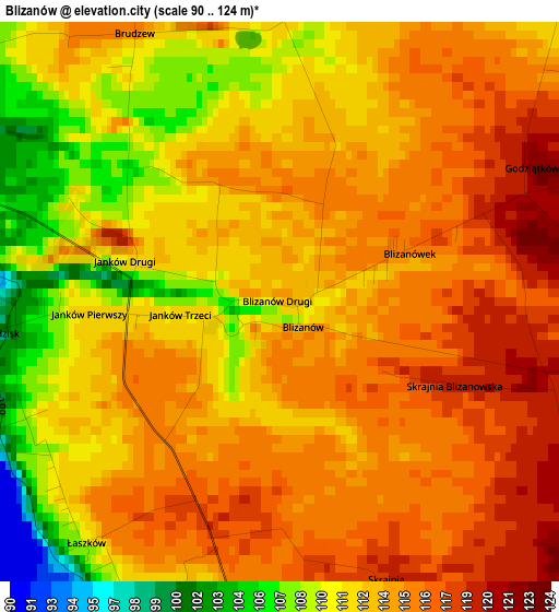 Blizanów elevation map